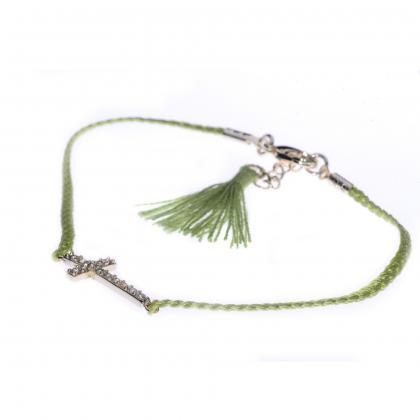 String Bracelet / Green Tassel / Cross Bracelet /..