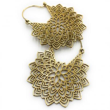 Filigree Mandala Gold Dangle Earrings / Sacred..