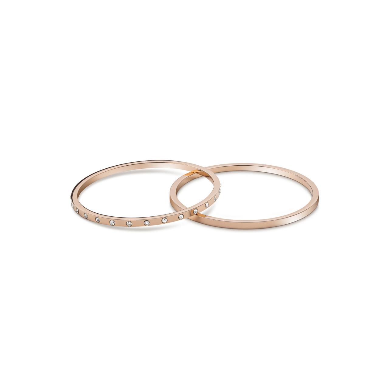 Bangle Bracelets With Inlaid Zircon Set Of 2 For Women, Rose Gold Plated