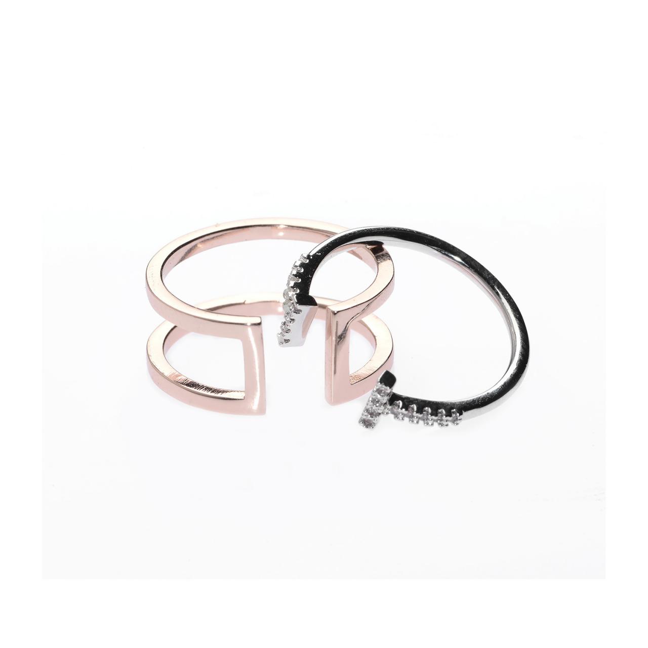 Mixed Metal Ring / Wrap Around Ring / Silver And Gold / Zircon Ring / Ring Set / Silver Ring / Gold Ring / Open Ring / Bling Ring / Minimal
