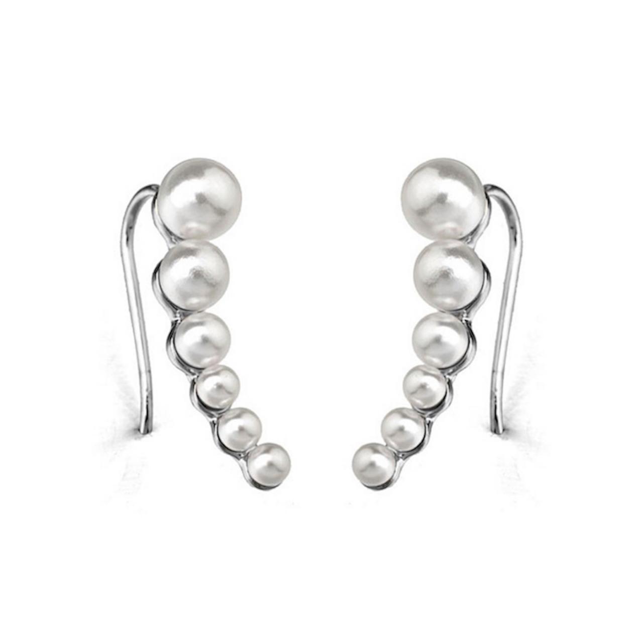Pearl Earrings / Crawler Earrings / Silver Earrings / Classy Jewelry / Mini Pearls / Ear Crawler Earrings / Ear Crawler / Climber Earrings
