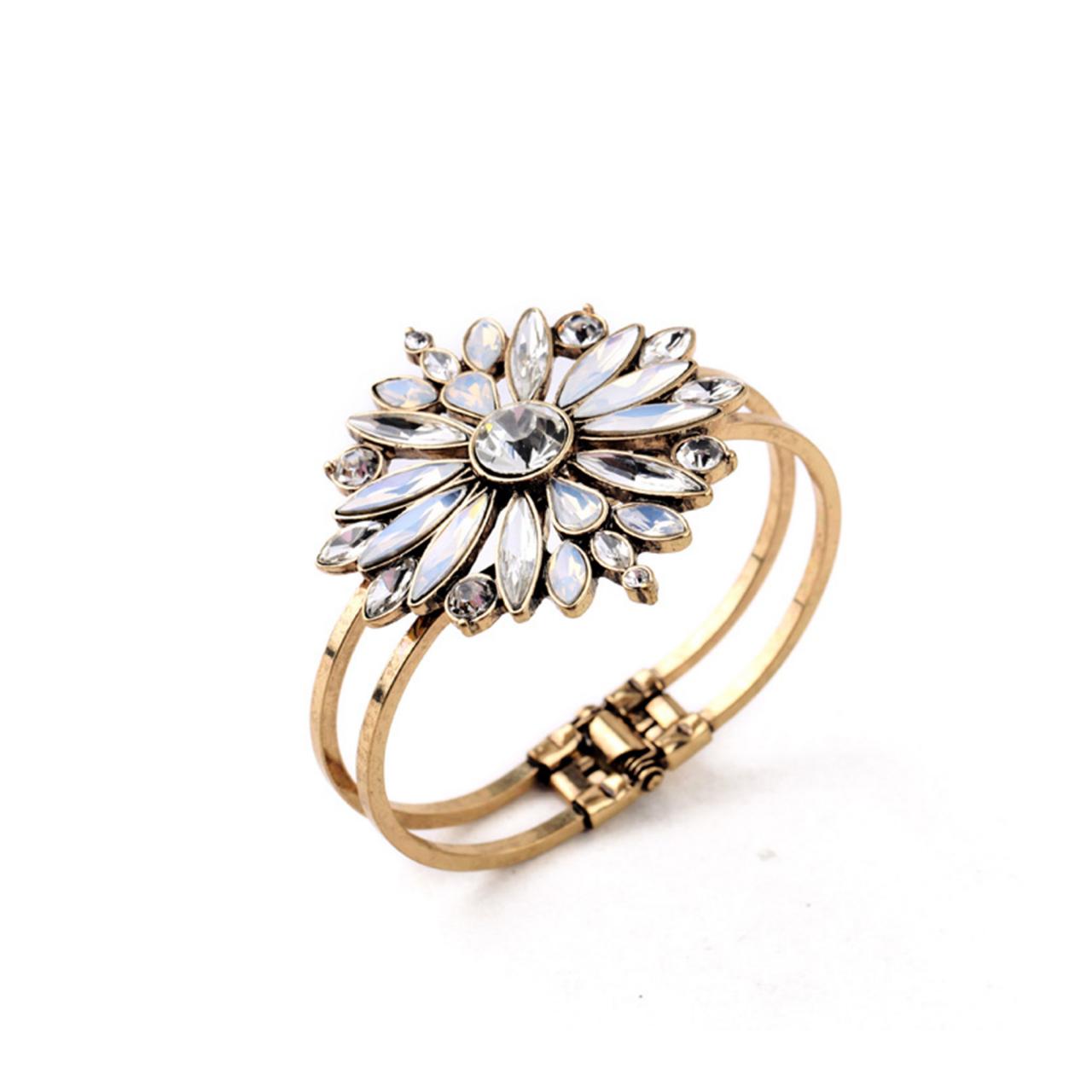 Crystal Bracelet / Opal Jewelry / Star Bracelet / Flower Jewelry / Gold Star Bracelet / Flower Cuff / Starburst Bracelet / Gold Bracelet
