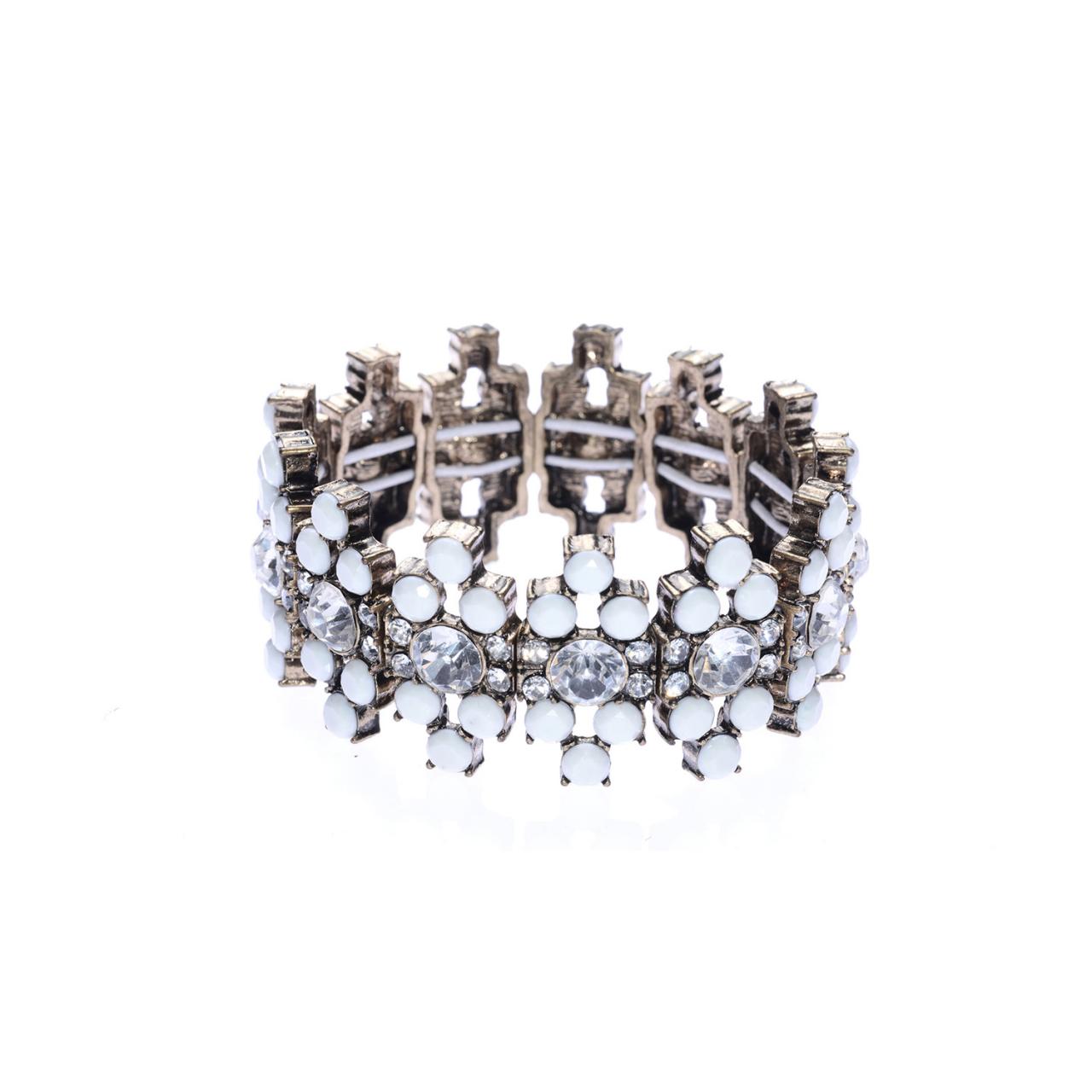 White Stone Bracelet / Stretch Bracelet / Crystal Bracelet / Bling Bracelet / Art Nouveau Bracelet / Bridal Bracelet / Princess Bracelet