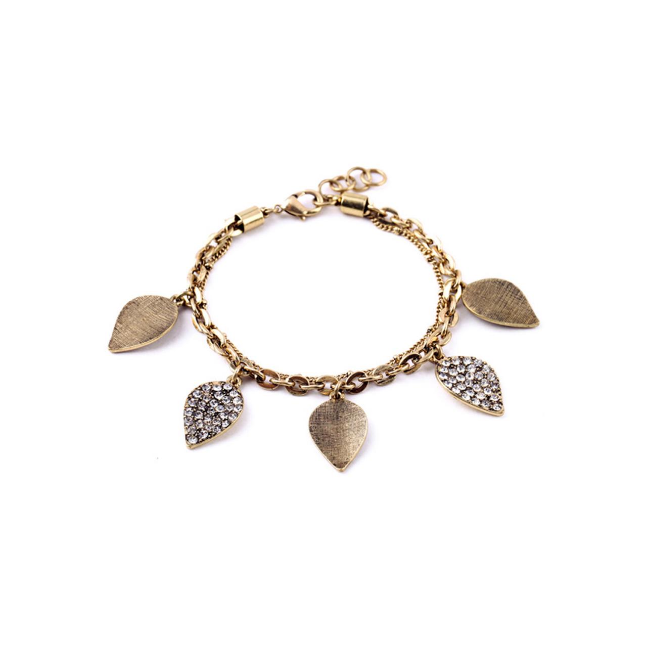 Leaf Bracelet / Chain Bracelet / Gold Bracelet / Fall Leaves / Gold Leaf Bracelet / Gold Chain / Multichain / Charm Bracelet / Glass Stone