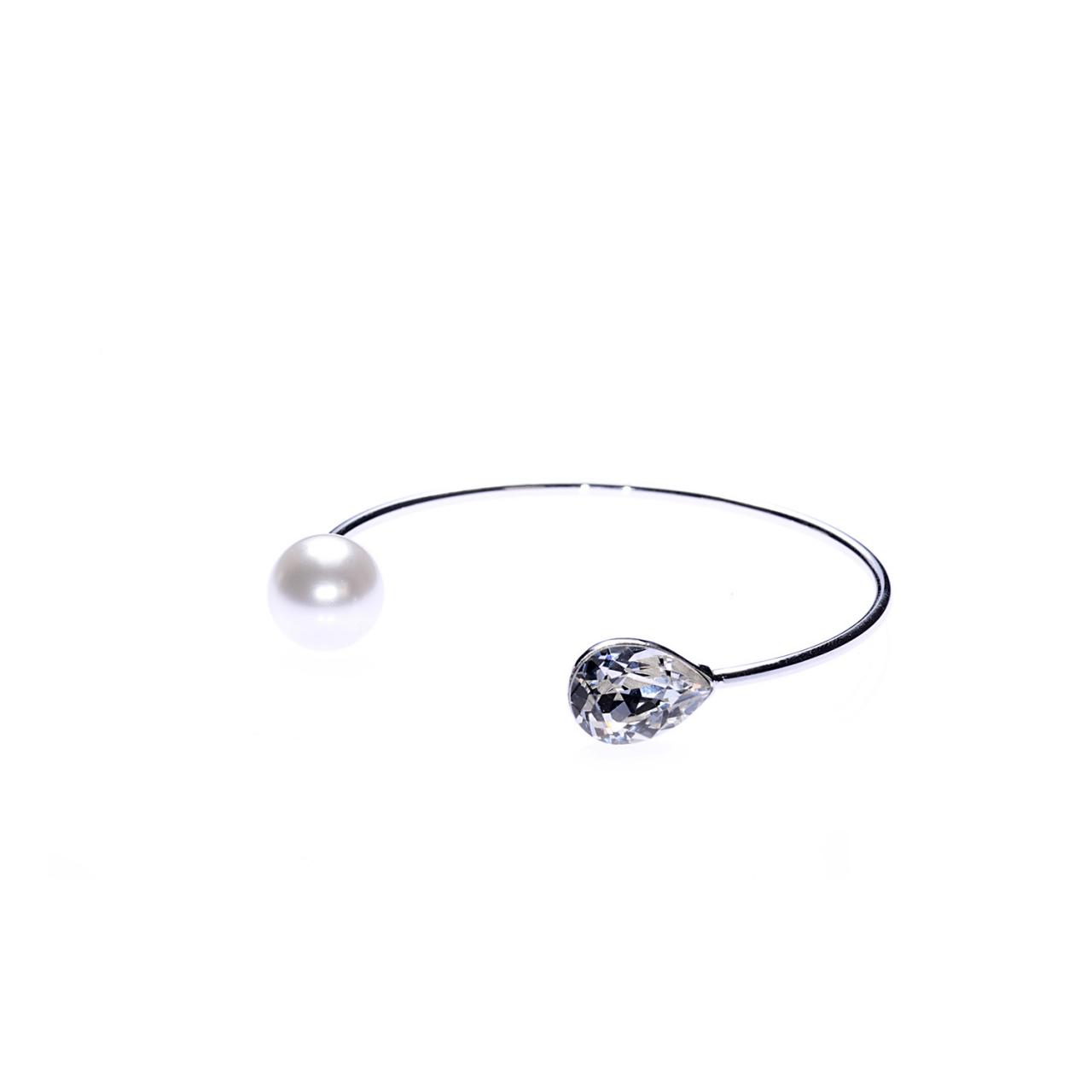Dainty Bracelet / Pearl Bracelet / Crystal Bracelet / Silver Cuff / Thin Cuff Bracelet / Thin Silver Cuff / Silver Bangle / Chic Jewelry