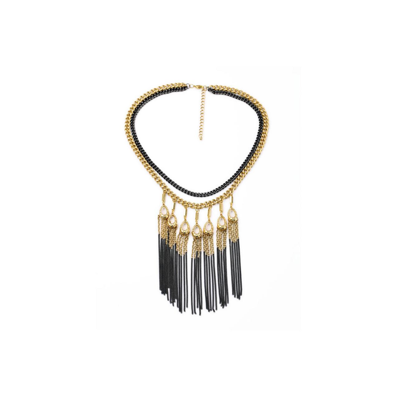 Tribal Necklace / Big Chunky Necklaces / Bohemian Necklace / Unique Necklace / Long Tassel Necklace / Statement Necklace / Matte Black Gold
