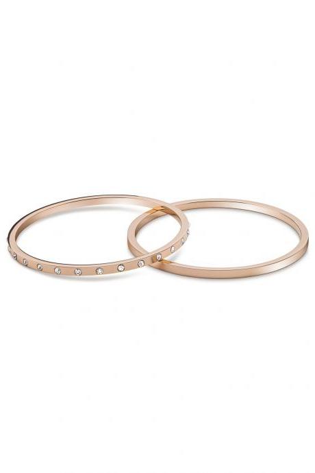 Bangle Bracelets with Inlaid Zircon Set of 2 for Women, Rose Gold Plated