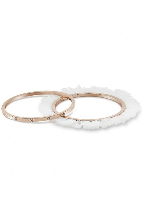Ballerina Bangles Bracelets Set of 2 for Women, Rose Gold Plated with Inlayed Zircon