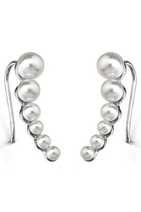 Pearl Earrings / Crawler Earrings / Silver Earrings / Classy Jewelry / Mini Pearls / Ear Crawler Earrings / Ear Crawler / Climber Earrings