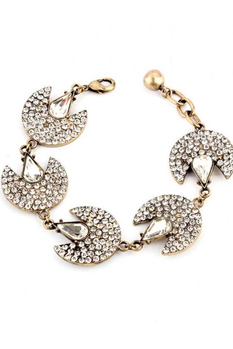 Fan Bracelet / Charm Bracelet / Sparkly Bracelet / Gold Chain Bracelet / Crystal Bracelet / Glass Stone / Vintage Jewelry / Gold Bracelet
