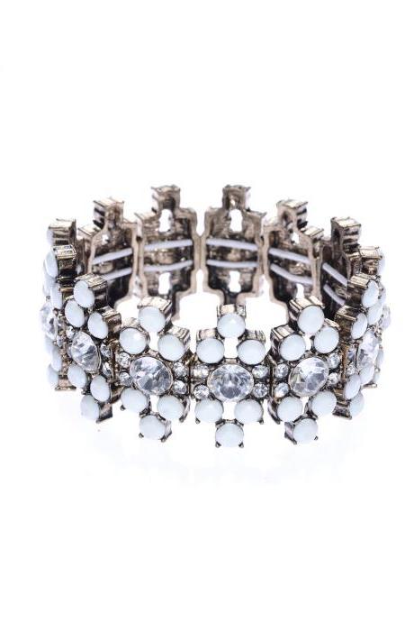 White Stone Bracelet / Stretch Bracelet / Crystal Bracelet / Bling Bracelet / Art Nouveau Bracelet / Bridal Bracelet / Princess Bracelet
