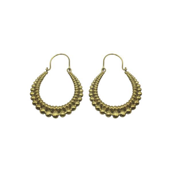 Unique Gold Tribal Hoop Earrings / Handmade Hammered Brass Jewelry / Indian Hoop Earrings / Festival Gypsy Jewelry / Boho Dangle Earrings